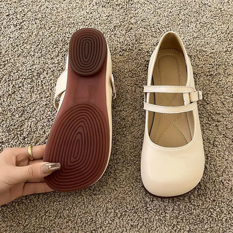 🎀 Soft Leather Double-Strap Mary Jane Flats – Comfortable & Stylish Women's Shoes