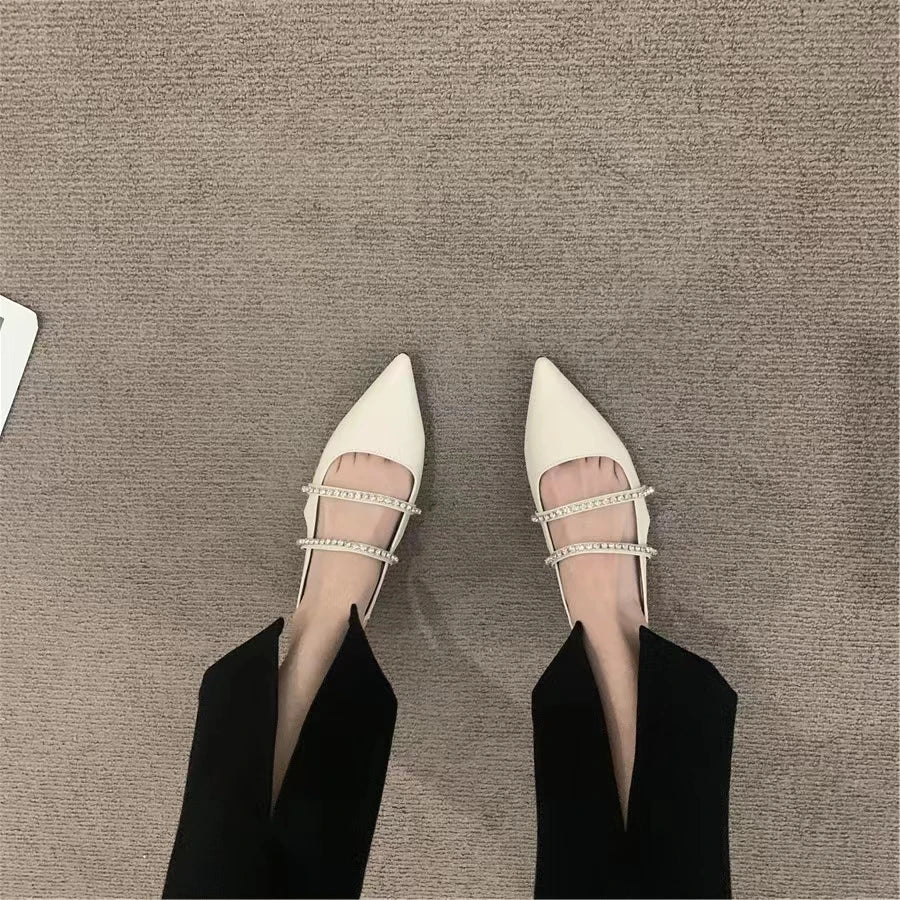 Elegant Rhinestone Double-Strap Pointed-Toe Slingback Flats – Chic & Stylish Women's Shoes