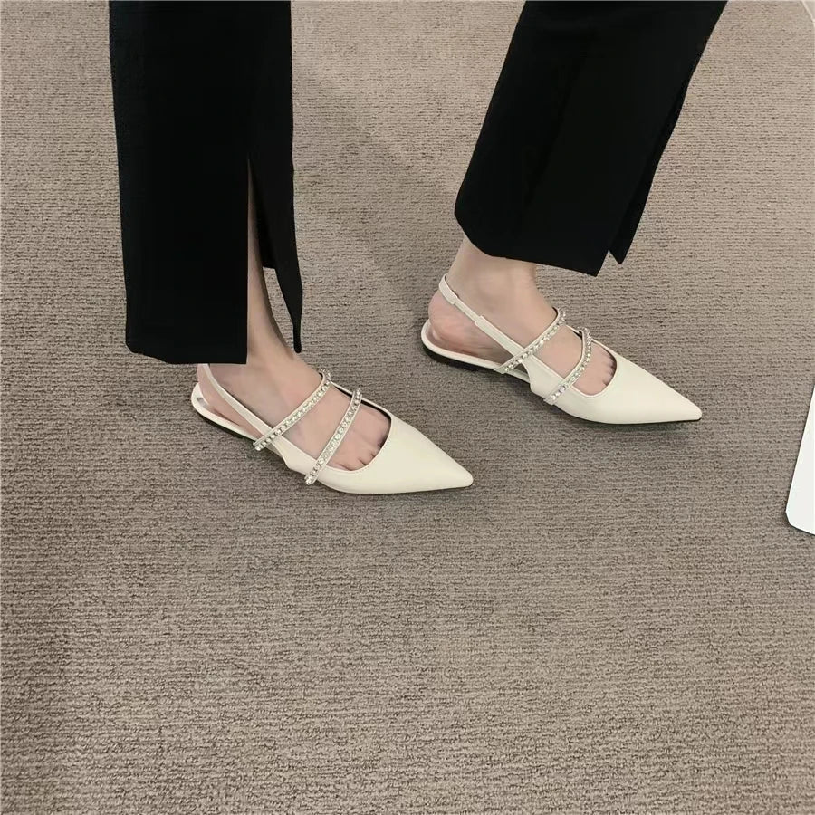 Elegant Rhinestone Double-Strap Pointed-Toe Slingback Flats – Chic & Stylish Women's Shoes