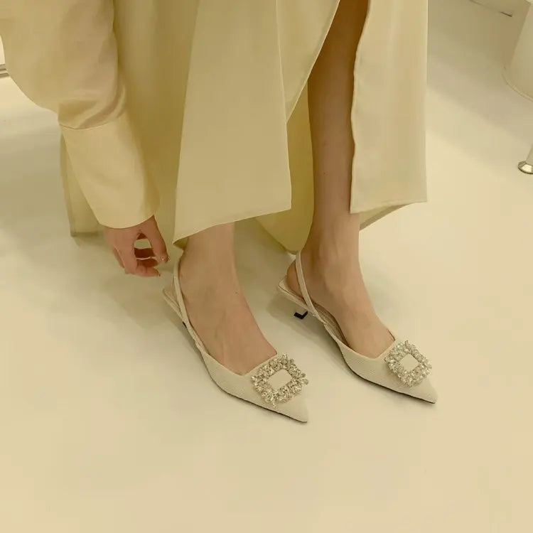 💎 Crystal-Embellished Pointed-Toe Slingback Flats – Elegant & Luxurious Women's Shoes