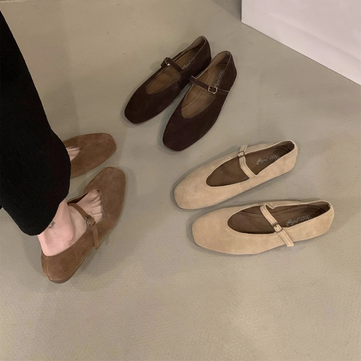 🍂 Vintage Suede Mary Jane Flats – Classic & Comfortable Women's Shoes