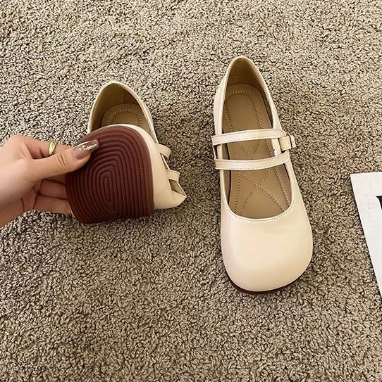 🎀 Soft Leather Double-Strap Mary Jane Flats – Comfortable & Stylish Women's Shoes