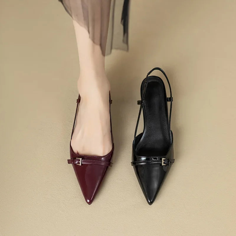 Glossy Patent Leather Pointed-Toe Slingback Block Heels – Chic & Elegant Women's Shoes