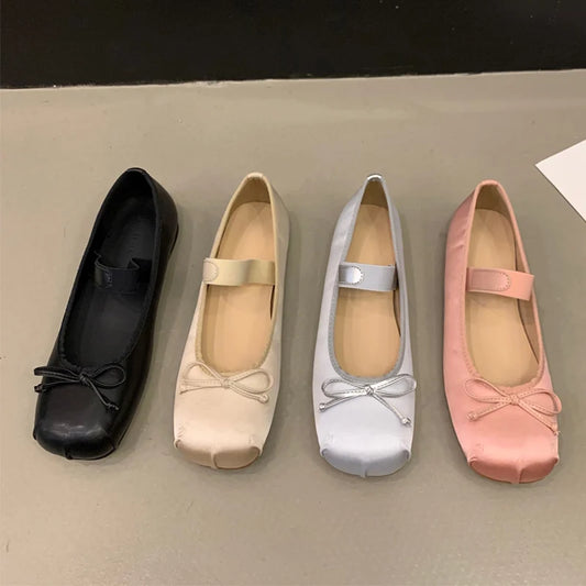 🎀 Soft Satin Round-Toe Mary Jane Ballet Flats – Elegant & Comfortable Women's Shoes