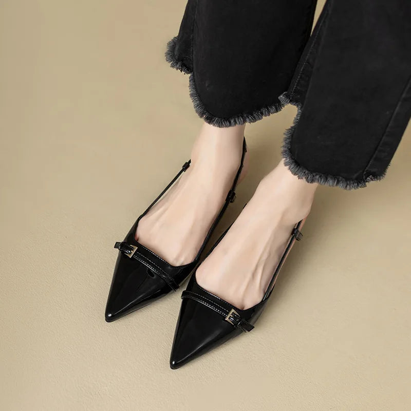 Glossy Patent Leather Pointed-Toe Slingback Block Heels – Chic & Elegant Women's Shoes