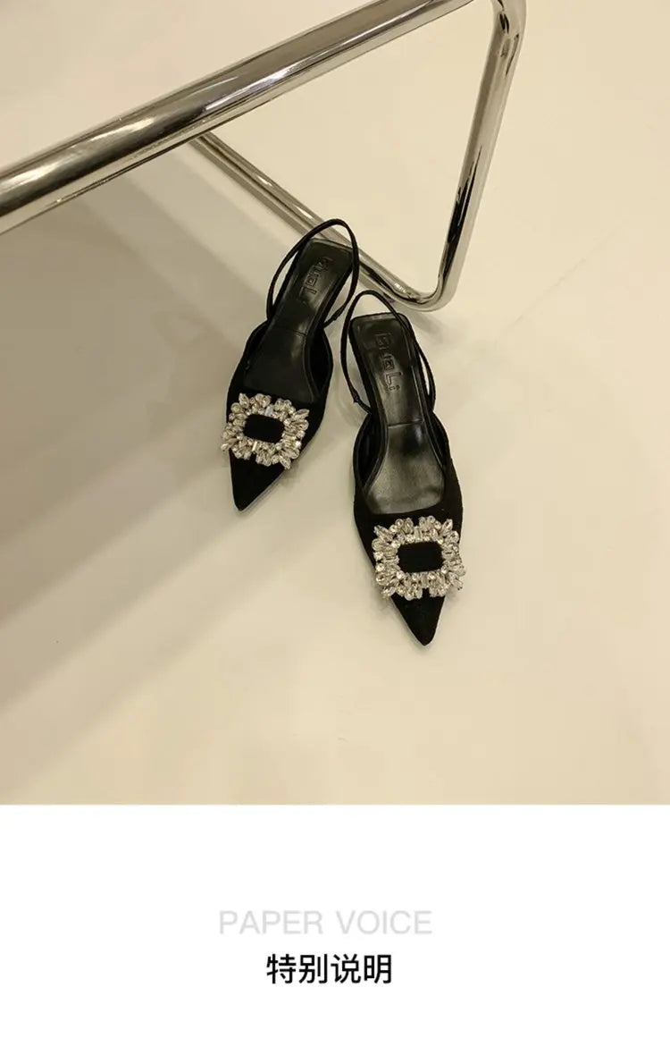 💎 Crystal-Embellished Pointed-Toe Slingback Flats – Elegant & Luxurious Women's Shoes