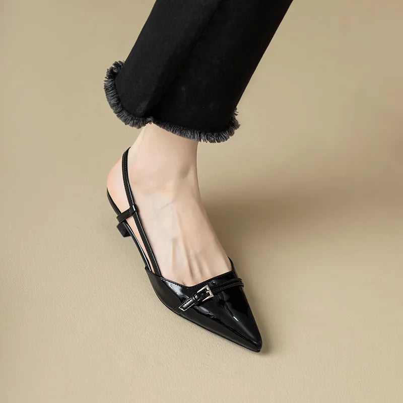 Glossy Patent Leather Pointed-Toe Slingback Block Heels – Chic & Elegant Women's Shoes