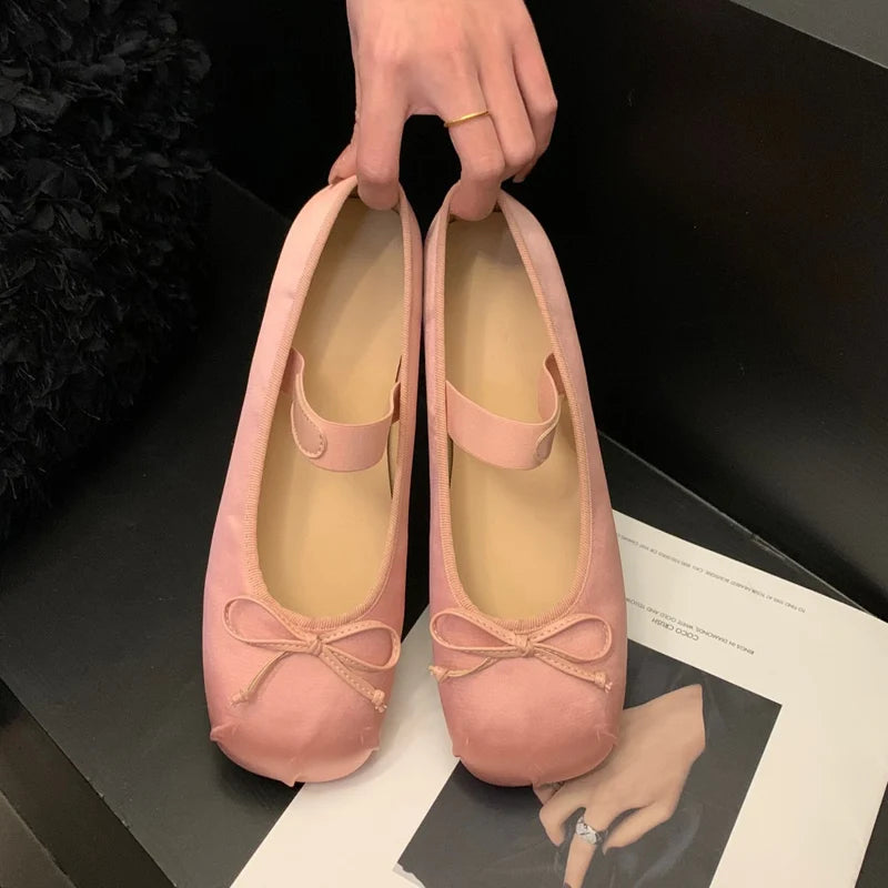 🎀 Soft Satin Round-Toe Mary Jane Ballet Flats – Elegant & Comfortable Women's Shoes