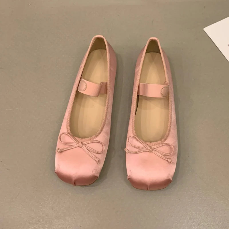 🎀 Soft Satin Round-Toe Mary Jane Ballet Flats – Elegant & Comfortable Women's Shoes