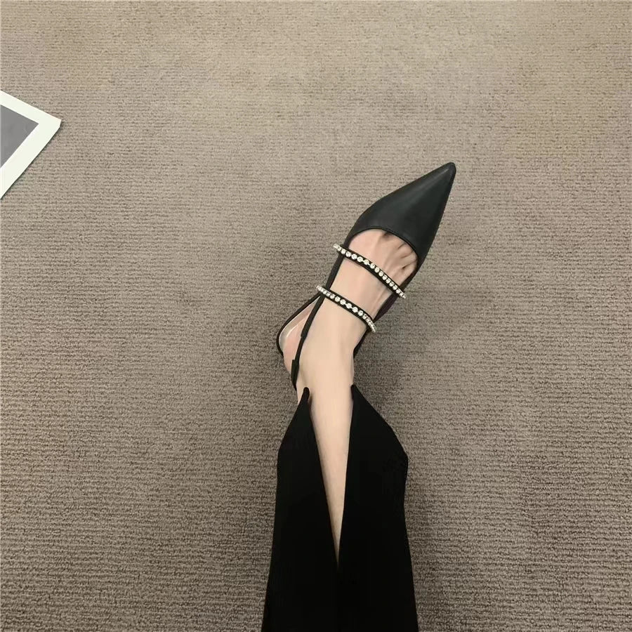 Elegant Rhinestone Double-Strap Pointed-Toe Slingback Flats – Chic & Stylish Women's Shoes