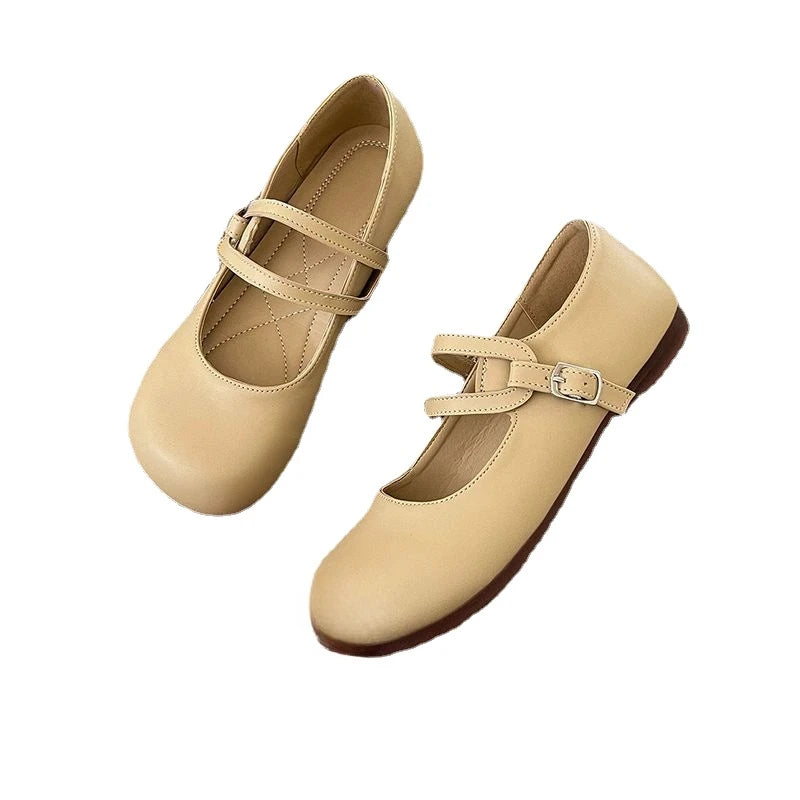 🎀 Soft Leather Double-Strap Mary Jane Flats – Comfortable & Stylish Women's Shoes