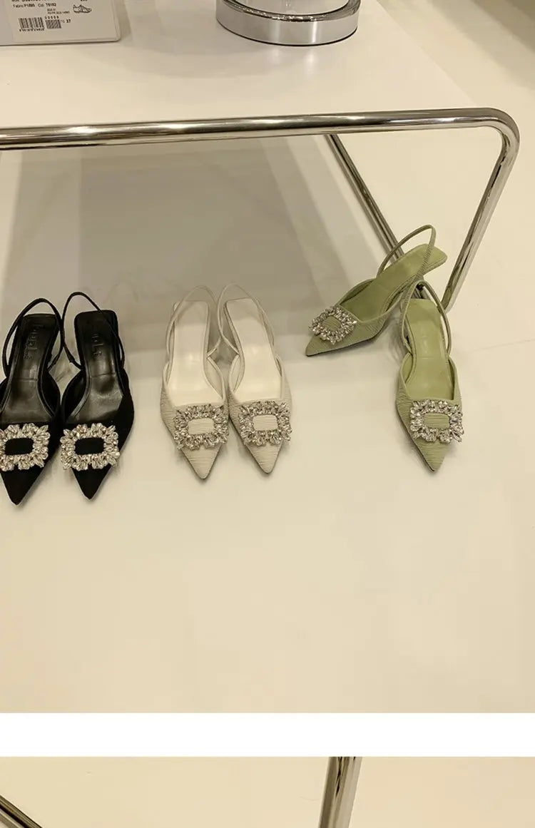 💎 Crystal-Embellished Pointed-Toe Slingback Flats – Elegant & Luxurious Women's Shoes