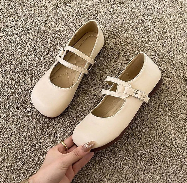 🎀 Soft Leather Double-Strap Mary Jane Flats – Comfortable & Stylish Women's Shoes