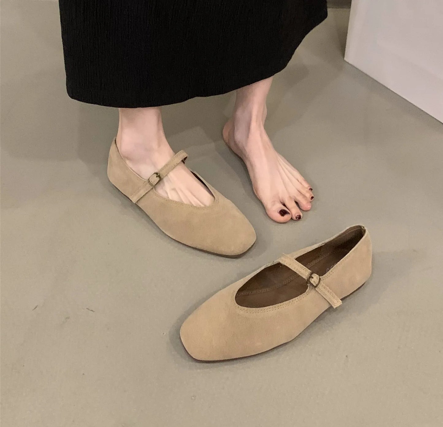 🍂 Vintage Suede Mary Jane Flats – Classic & Comfortable Women's Shoes