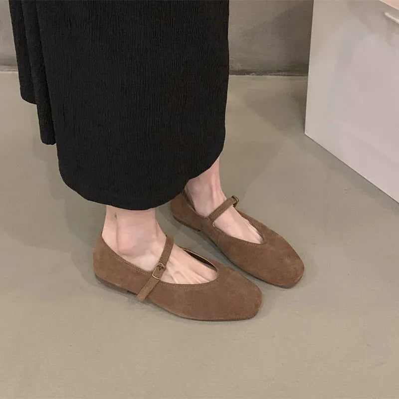 🍂 Vintage Suede Mary Jane Flats – Classic & Comfortable Women's Shoes