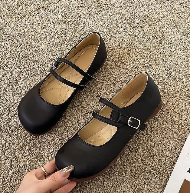 🎀 Soft Leather Double-Strap Mary Jane Flats – Comfortable & Stylish Women's Shoes