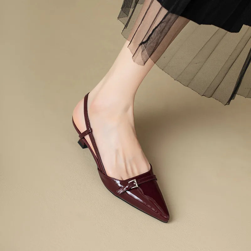 Glossy Patent Leather Pointed-Toe Slingback Block Heels – Chic & Elegant Women's Shoes