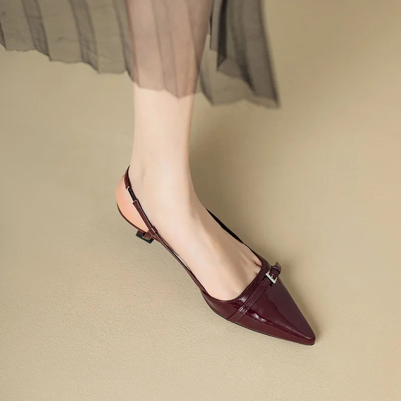 Glossy Patent Leather Pointed-Toe Slingback Block Heels – Chic & Elegant Women's Shoes