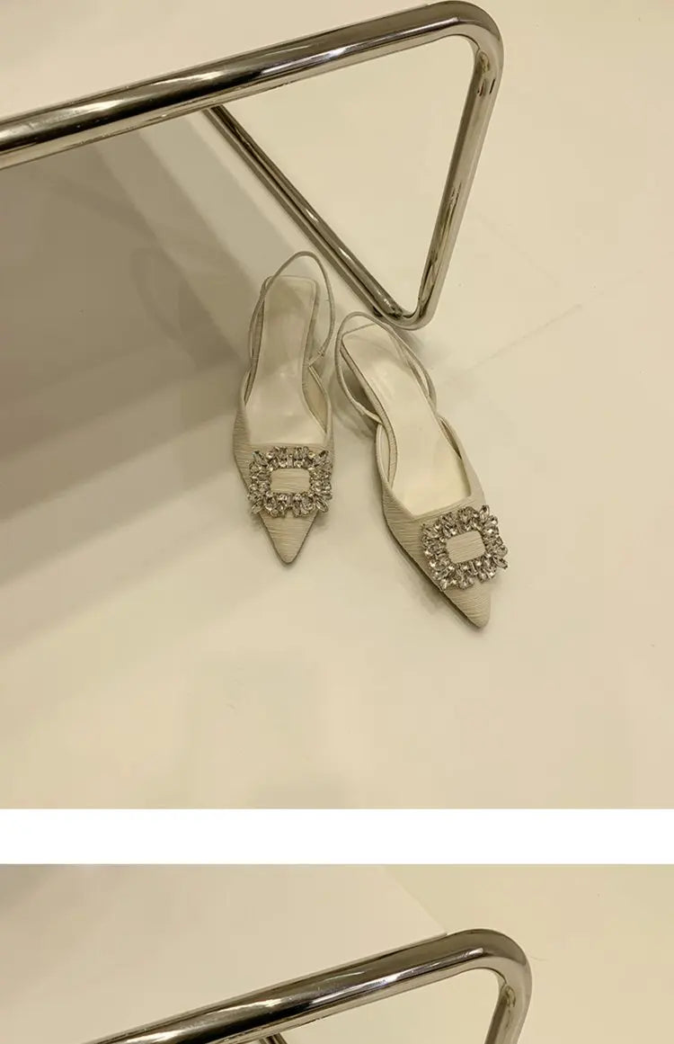 💎 Crystal-Embellished Pointed-Toe Slingback Flats – Elegant & Luxurious Women's Shoes