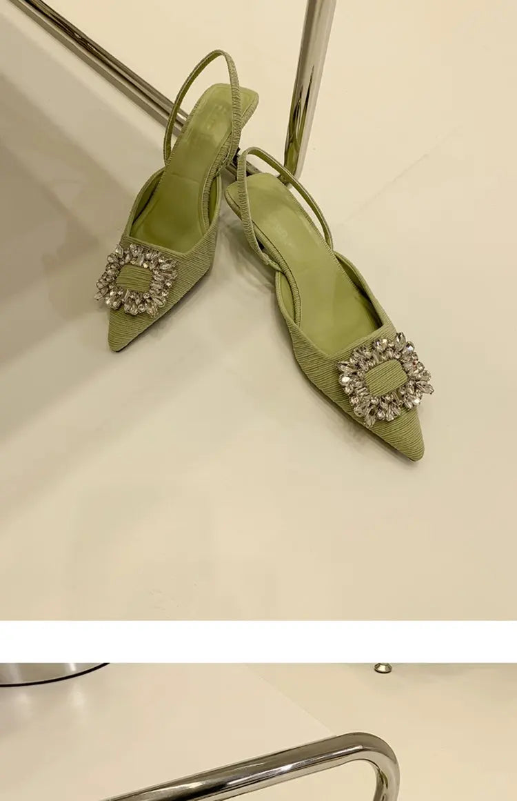 💎 Crystal-Embellished Pointed-Toe Slingback Flats – Elegant & Luxurious Women's Shoes