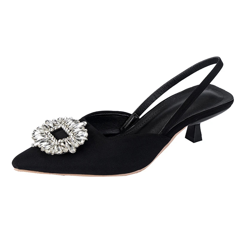 💎 Crystal-Embellished Pointed-Toe Slingback Flats – Elegant & Luxurious Women's Shoes