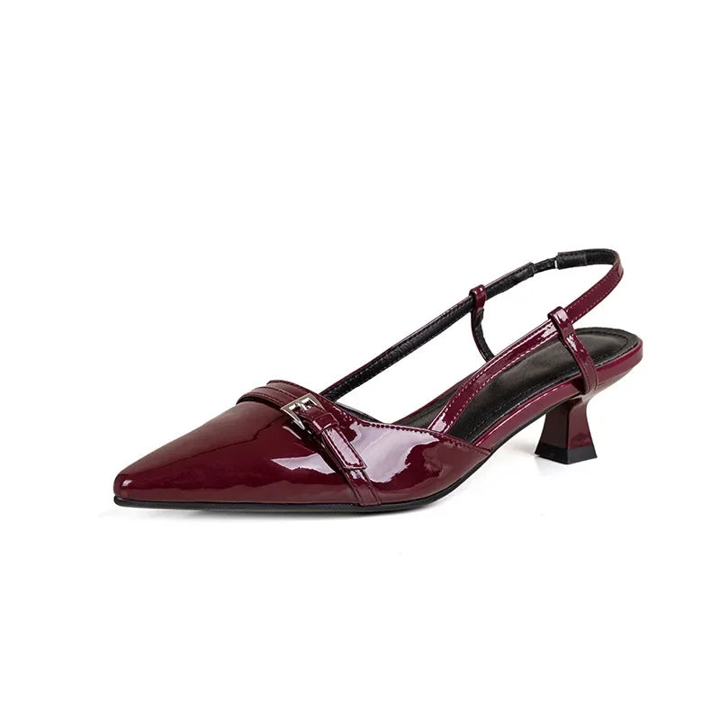 Glossy Patent Leather Pointed-Toe Slingback Block Heels – Chic & Elegant Women's Shoes