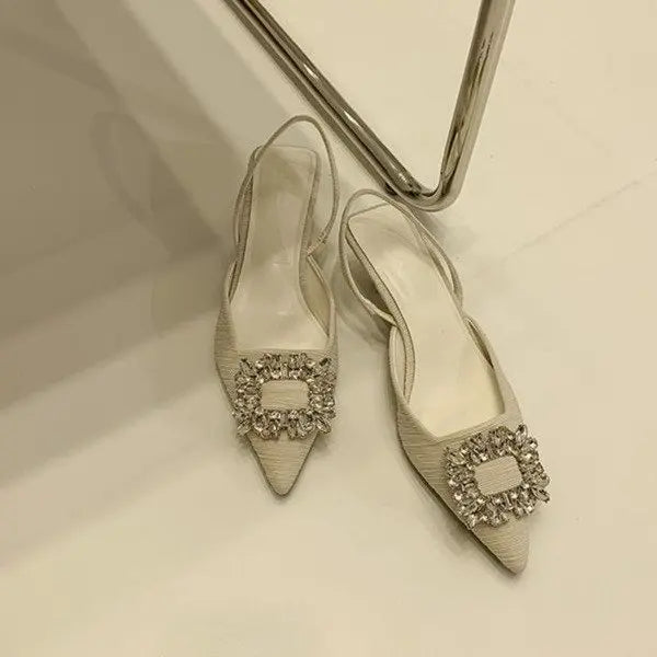 💎 Crystal-Embellished Pointed-Toe Slingback Flats – Elegant & Luxurious Women's Shoes